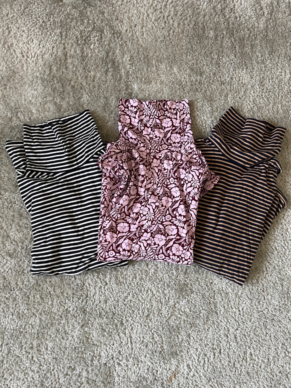 J. Crew 3 turtlenecks light weight Striped floral cotton tops shirts Small S - Picture 7 of 10